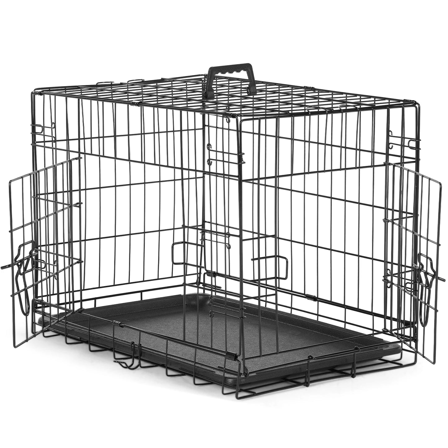 JHK Double Door Folding Wire Dog Cage With Leakproof Pan