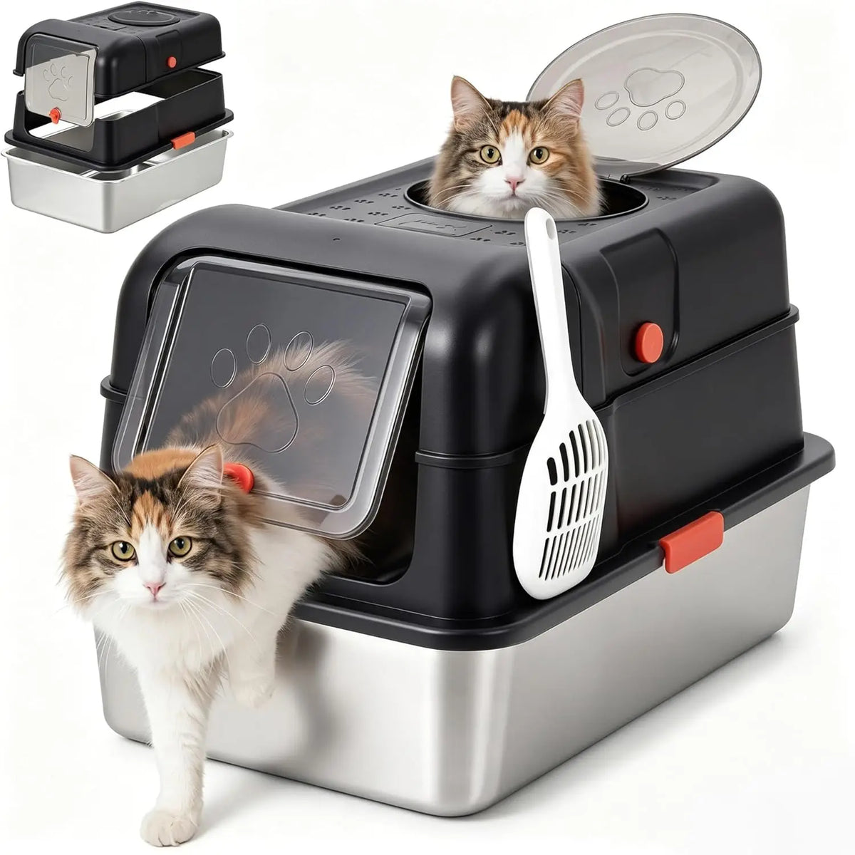 Studyset Stainless Steel Enclosed Litter Box With Lid And Scoop