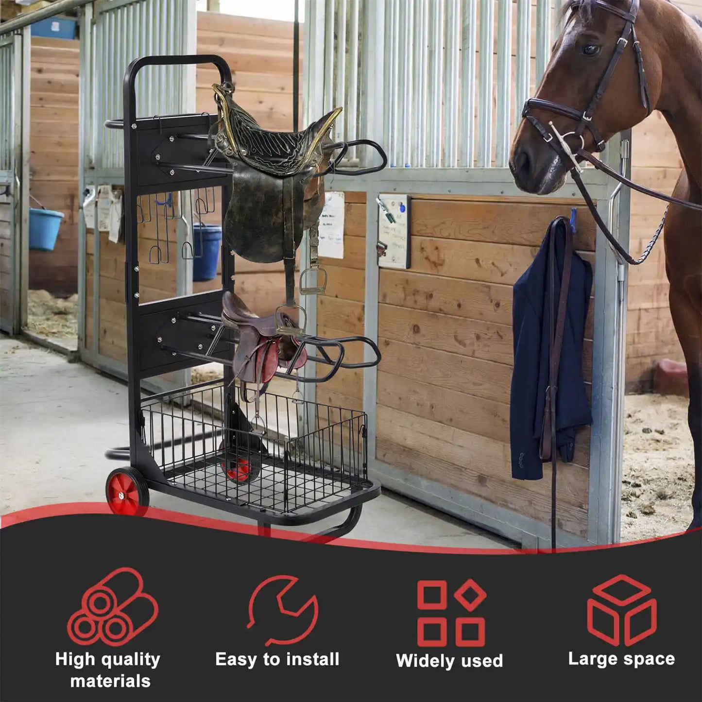 Horse Saddle Rack Portable Stand With Wheels Heavy Duty Cart