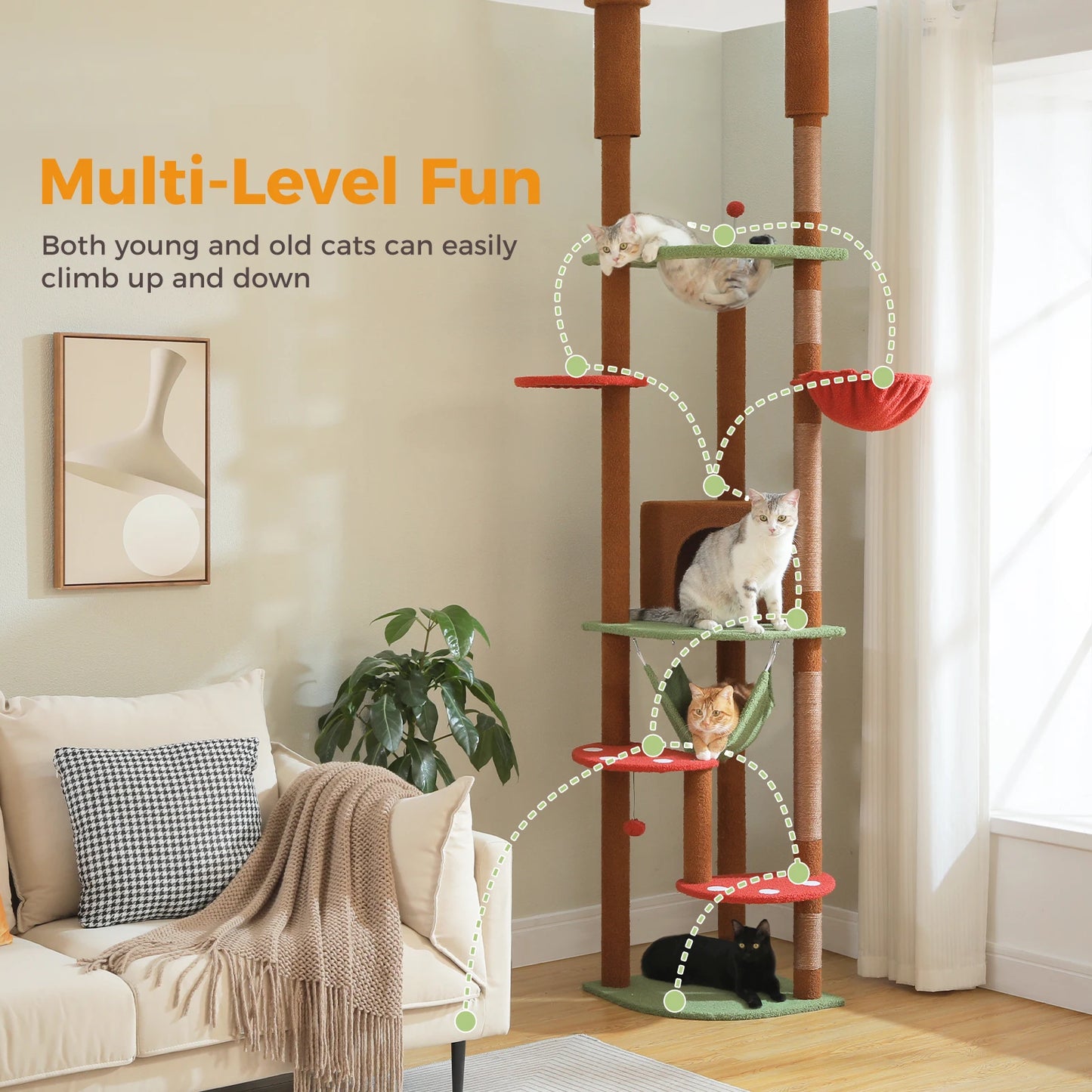 PAWZ Road Floor To Ceiling Cat Tree With Scratching Posts