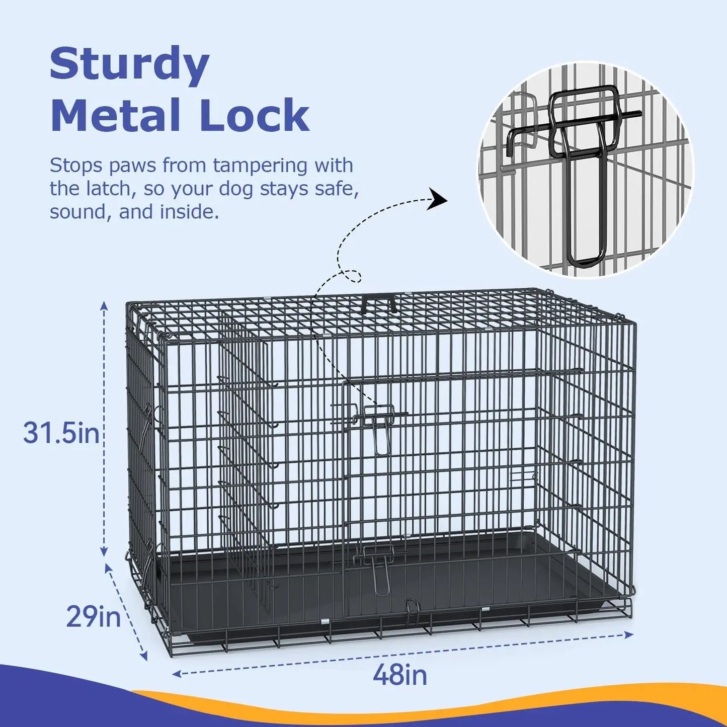 Extra Large Dog Crate 48 inch Folding Metal Wire Kennel with Double Door & Removable Tray for Large Dogs Black