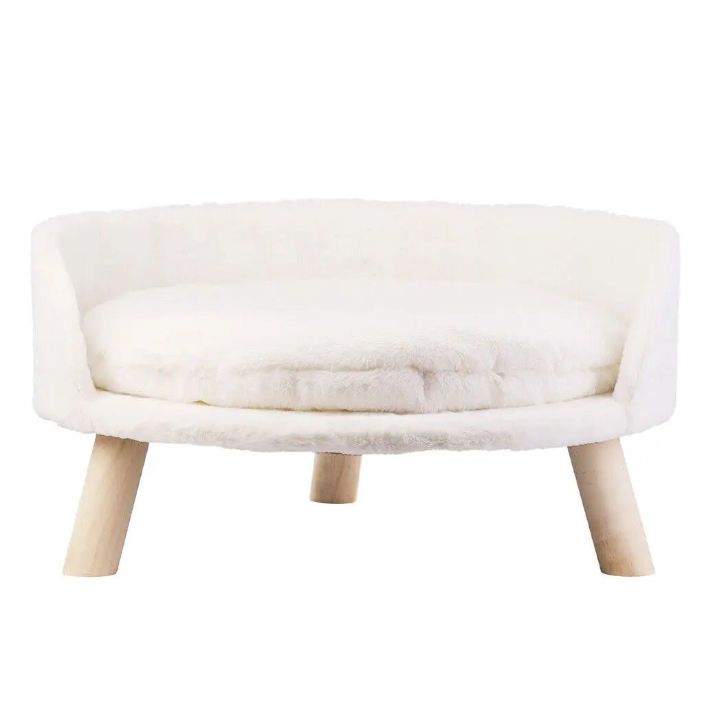 Soft Plush Cat Bed With Cushion Washable Wood Leg Design