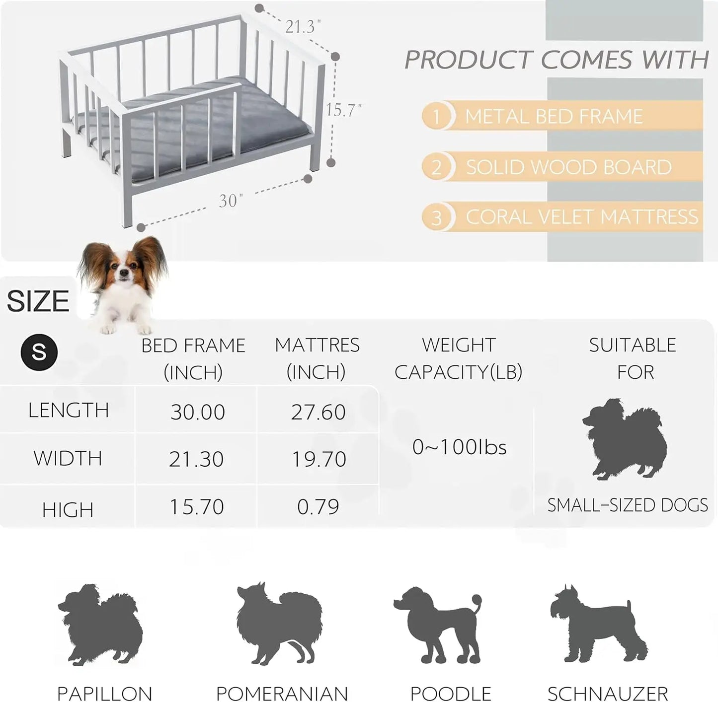 Elevated Dog Bed With Rails And Washable Mat For Pets
