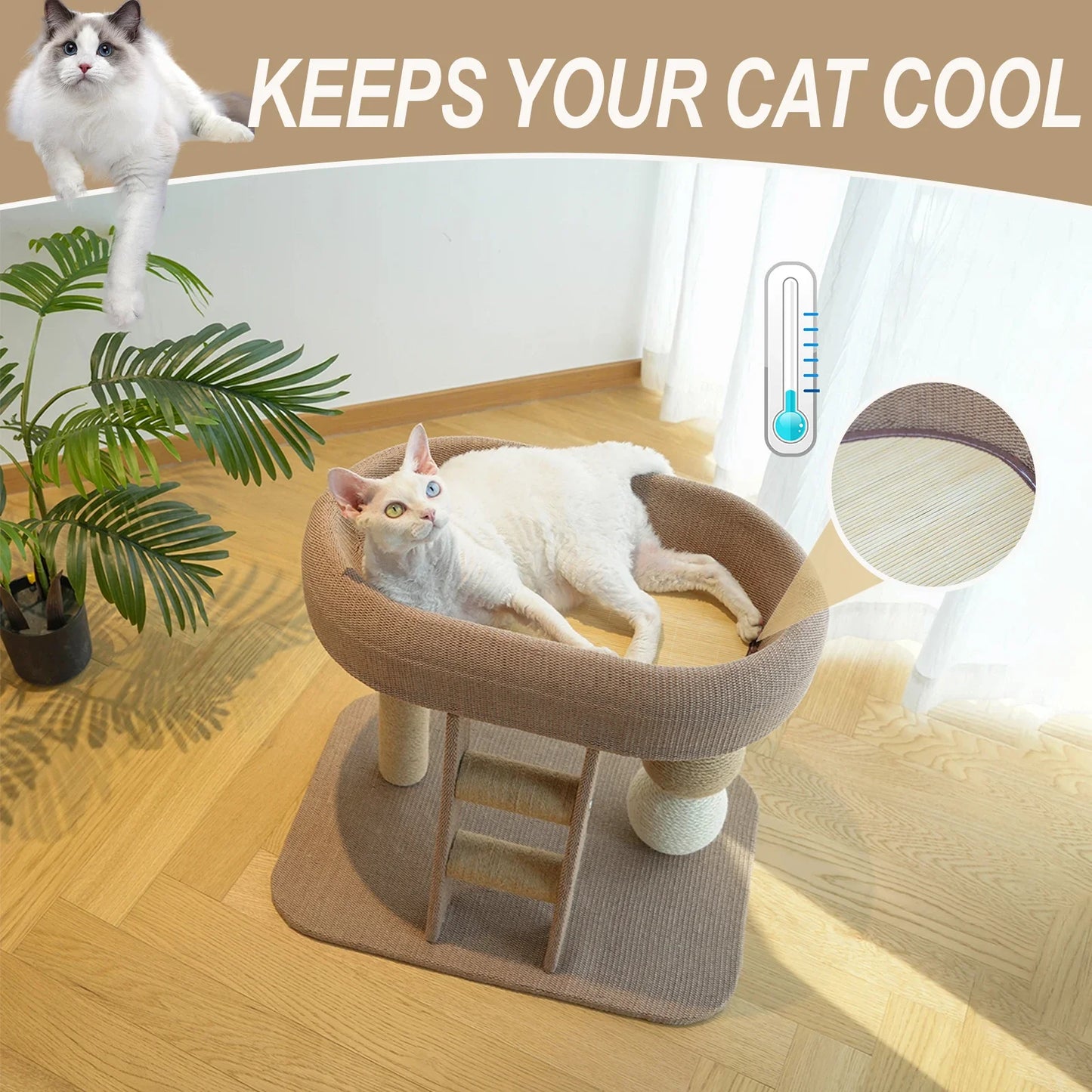 Cat Scratching Post With Sisal Board And Plush Bed