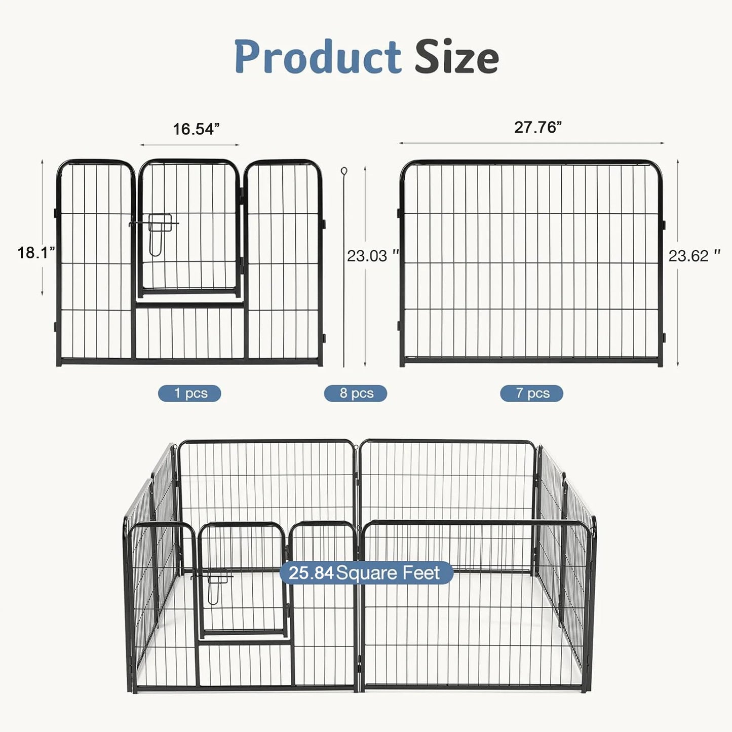 JHK 8-Panel Metal Dog Playpen Foldable Exercise Fence