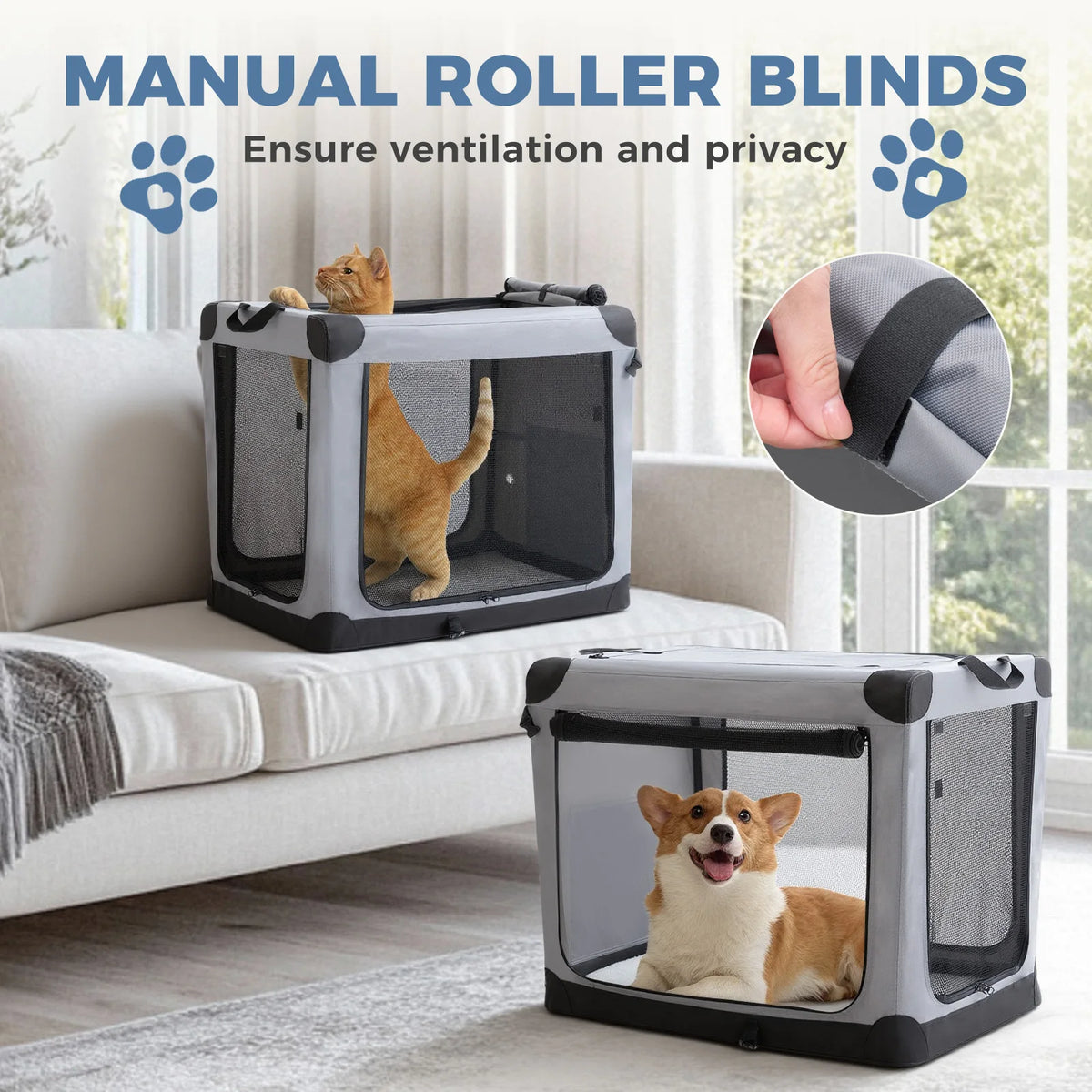 JHK Foldable Soft Dog Crate Portable Three Door Pet Kennel