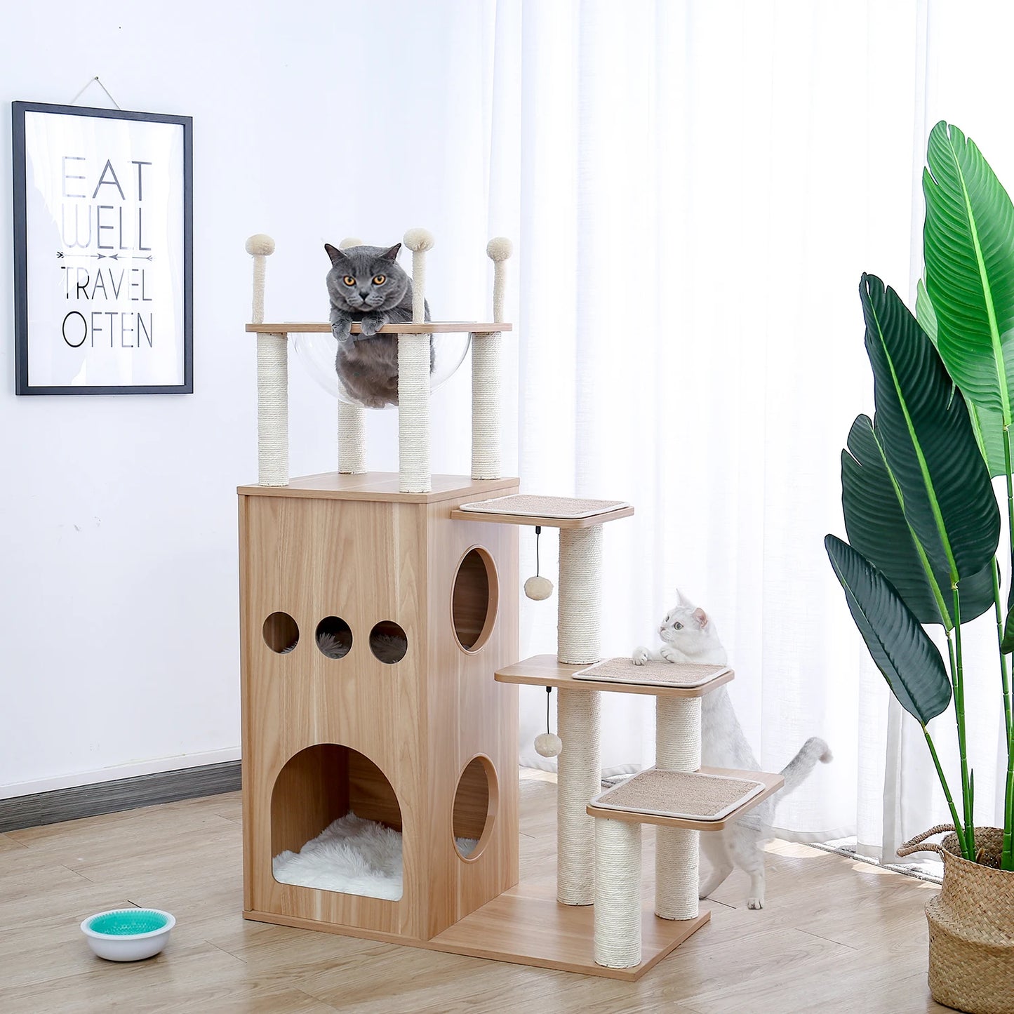 Multi-Level Cat Tree Indoor Wood Cat Tower With Scratching Posts