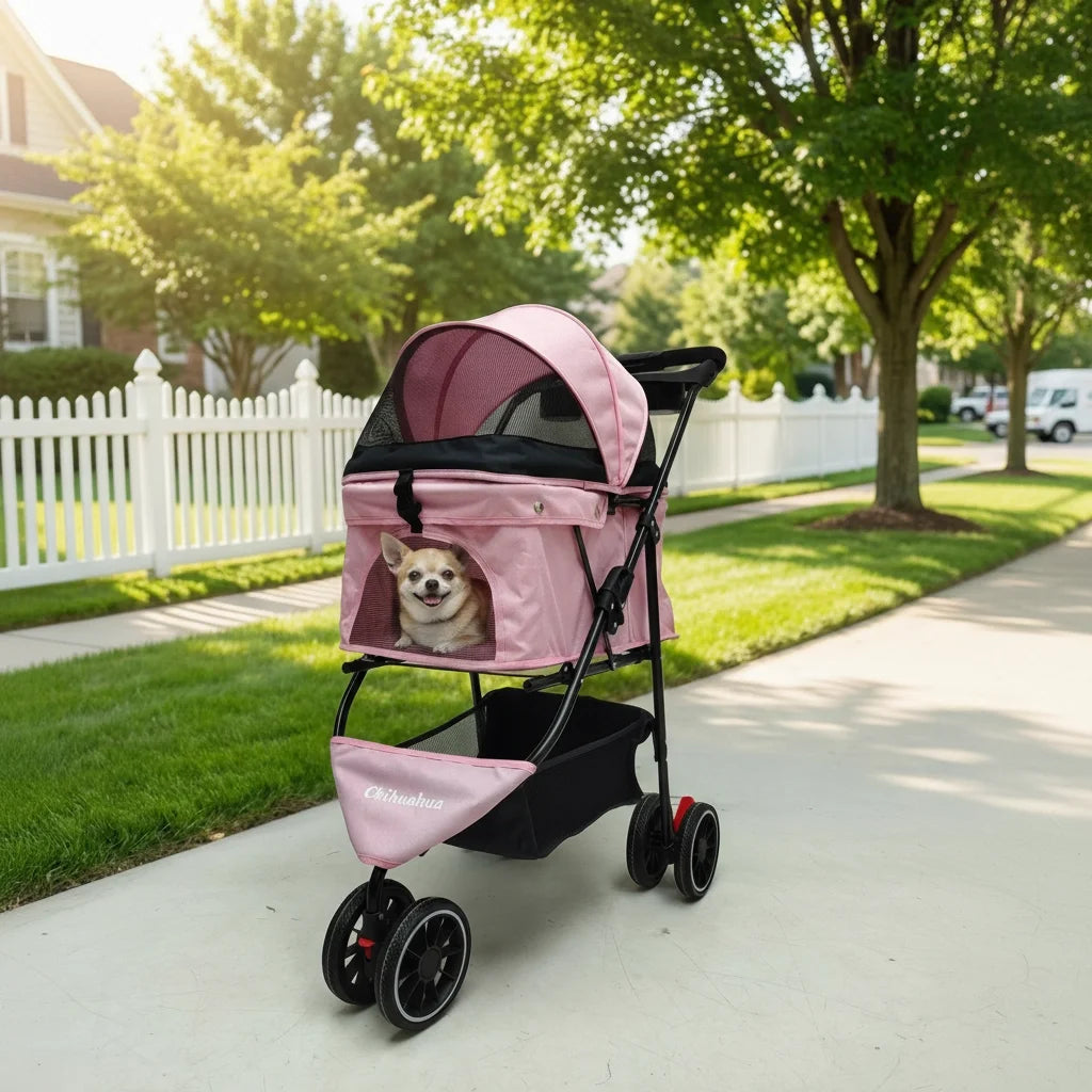 Chihuahua Pet Stroller for Small Dogs and Cats Foldable Carrier