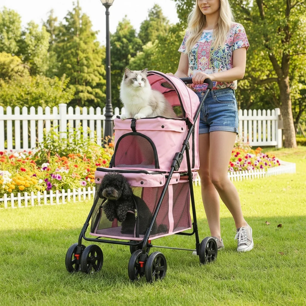 Chihuahua Double Pet Stroller For Dogs And Cats Foldable