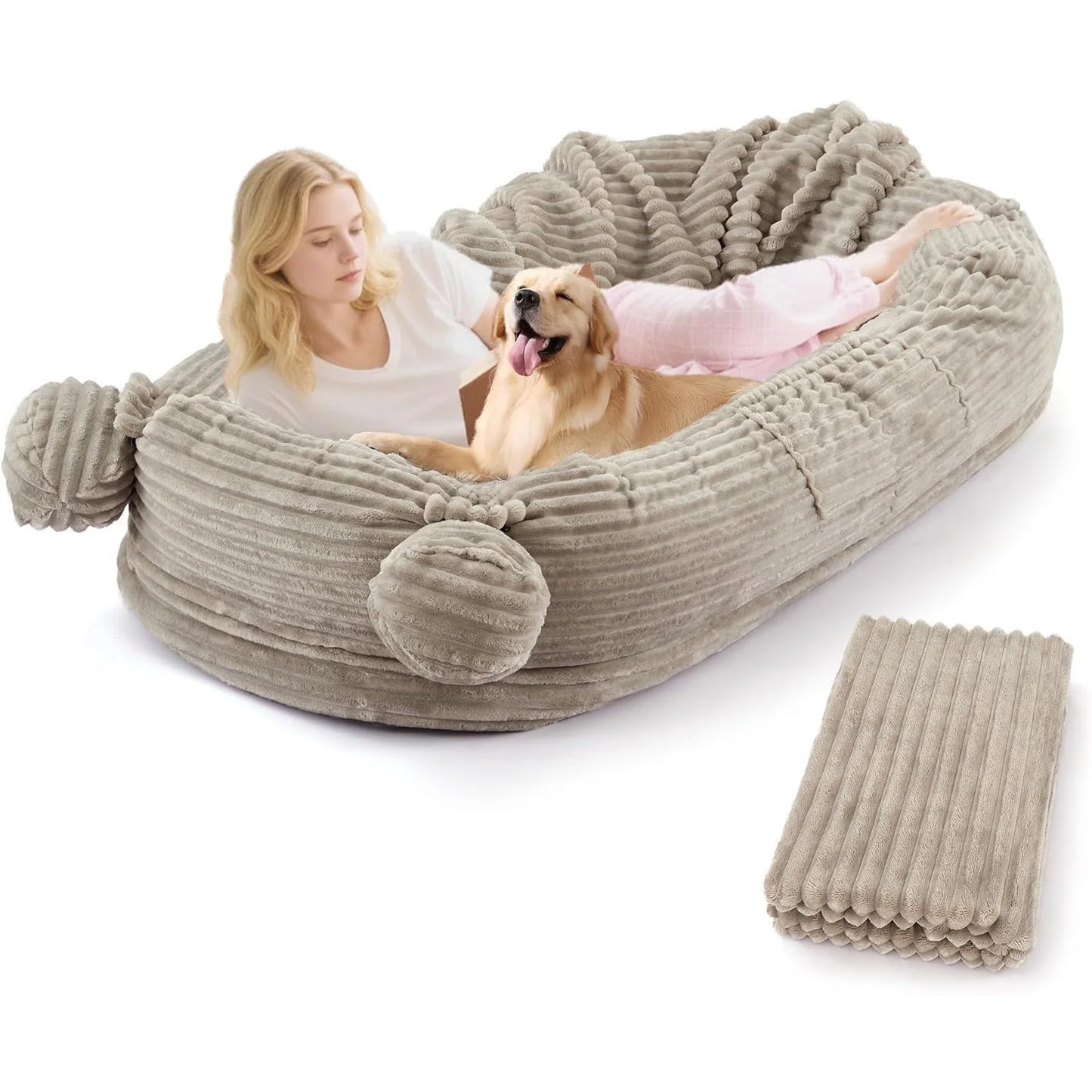 HiMISS Dog Bed With Removable Cover Blanket And Storage Pockets