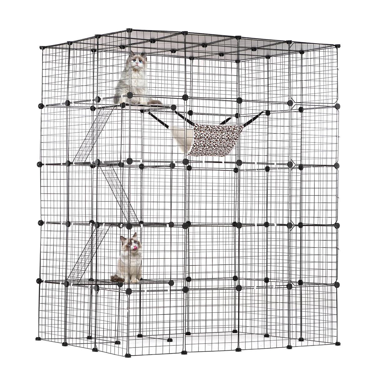 SucceBuy Multilevel Stainless Steel Cat Cage With Hammock Ramp