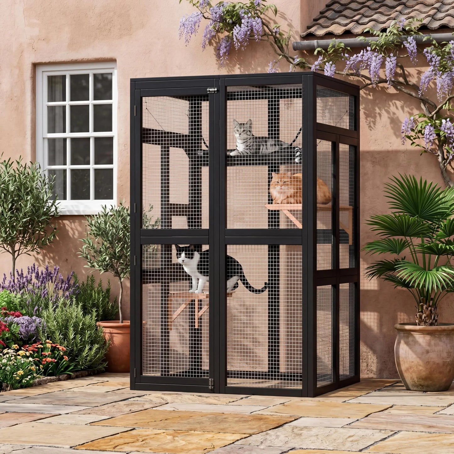 Studyset Outdoor Cat Enclosure Catio With Weatherproof Roof And Hammock