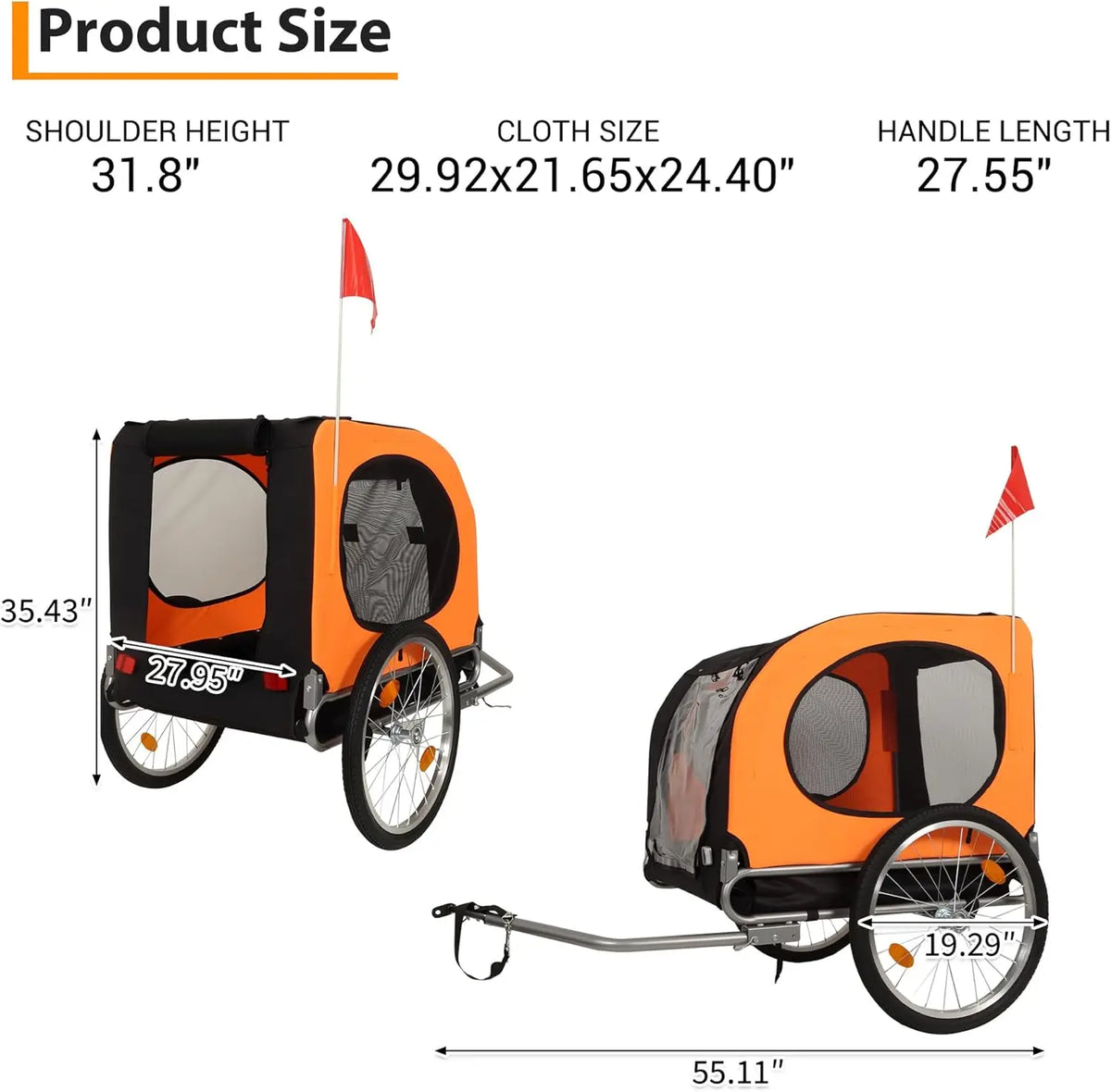 Twister.Ck Foldable Large Dog Bike Trailer 88Lbs Capacity Universal Coupler