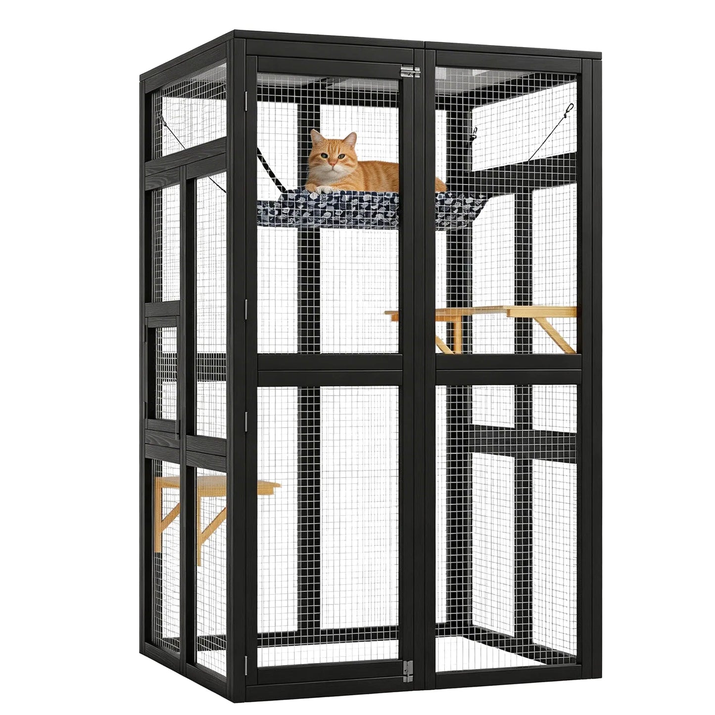 HiMISS Wooden Catio Outdoor Cat Enclosure With Wheels 3 Platforms