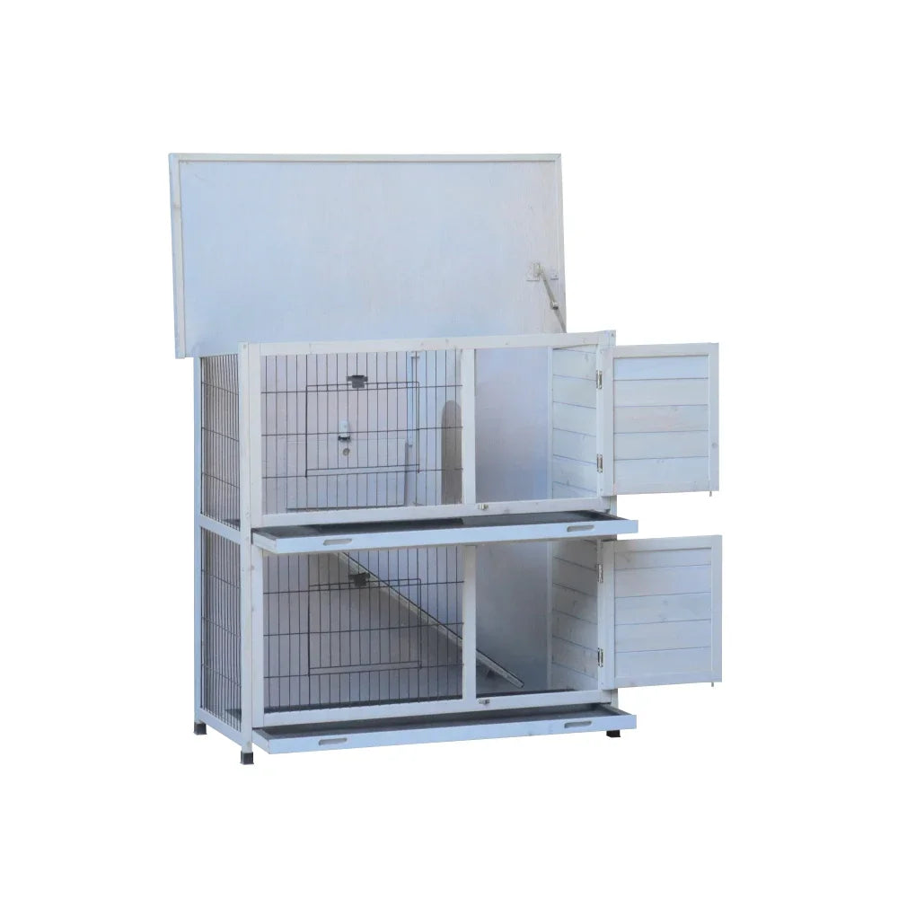 Rabbit Hutch Outdoor 2-Story Cage With Run And Removable Trays