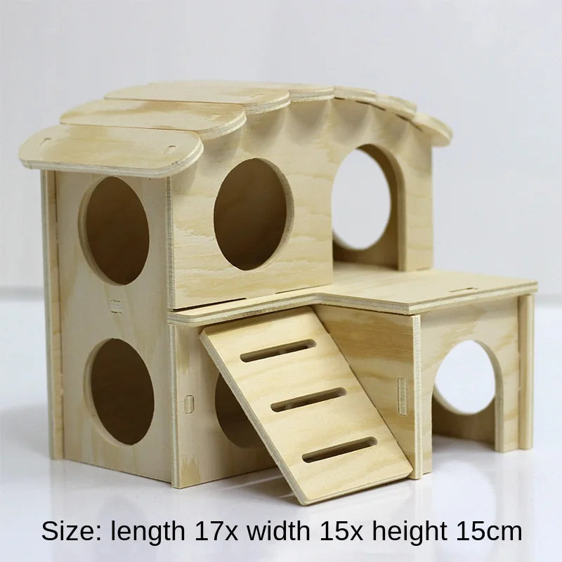 Wooden Hamster Toys Set With Cages Running Wheels Nests