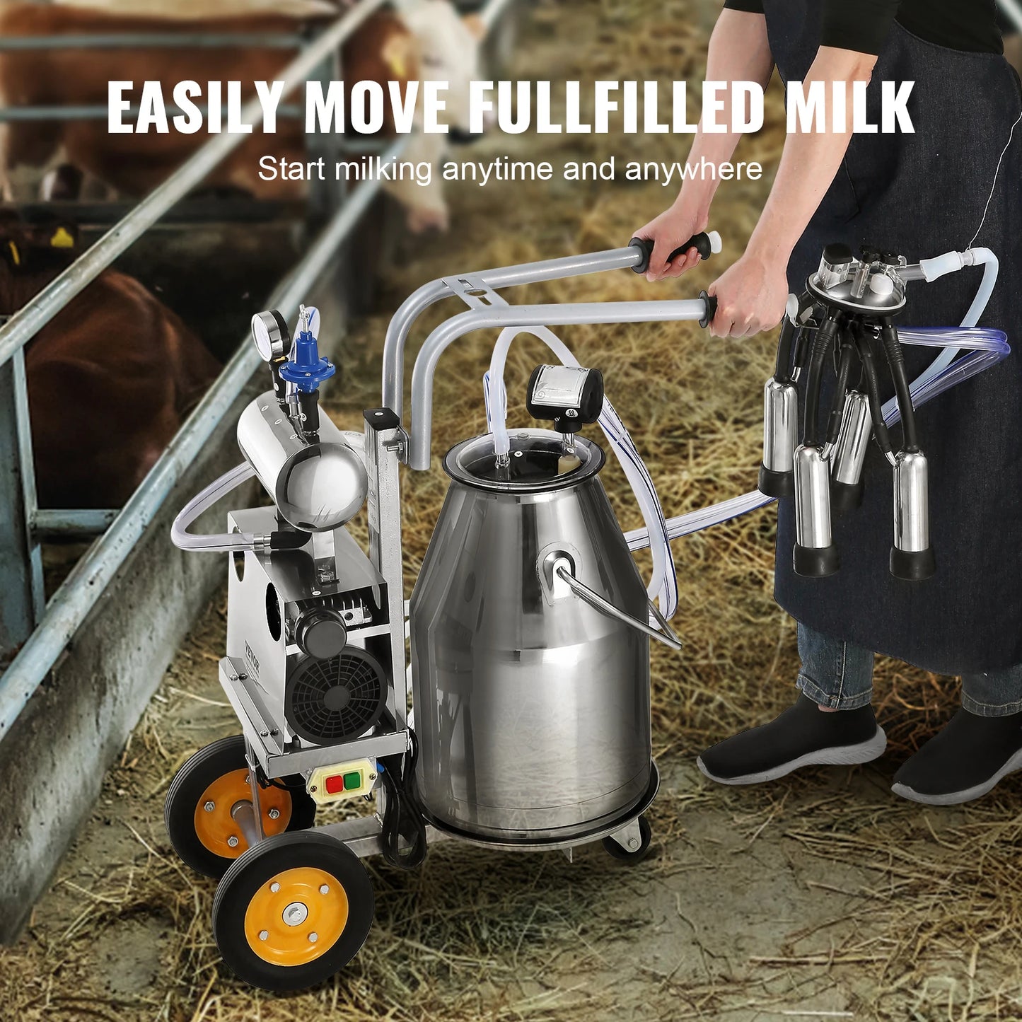 Electric Cow Milking Machine With Stainless Steel Bucket