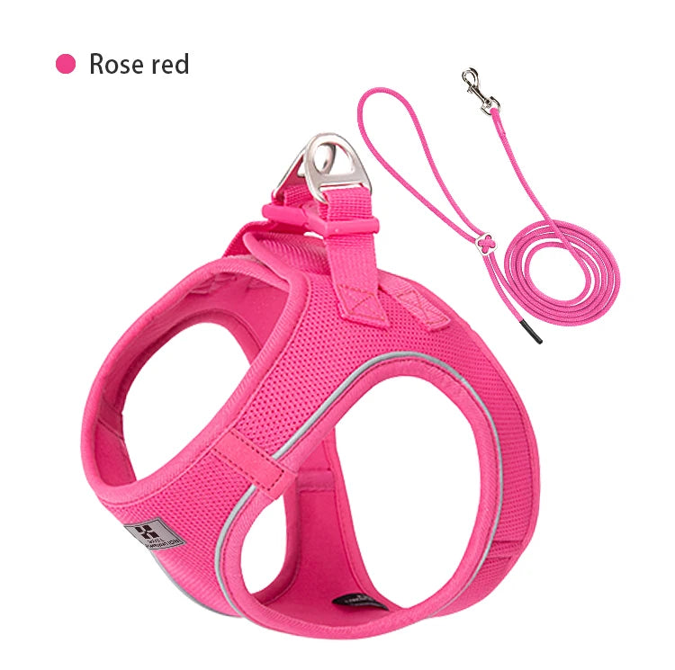 Small Combination Dog Harness Leash Set Reflective Adjustable