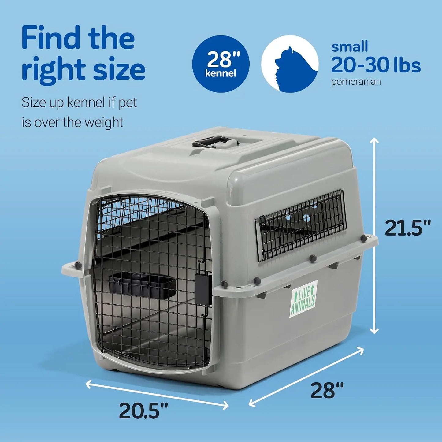 Airline Compliant Dog Crate for Travel, Heavy Duty Kennel for Pets 15-30 lbs with 360 Ventilation and Tie-Down Holes, 28 Inches