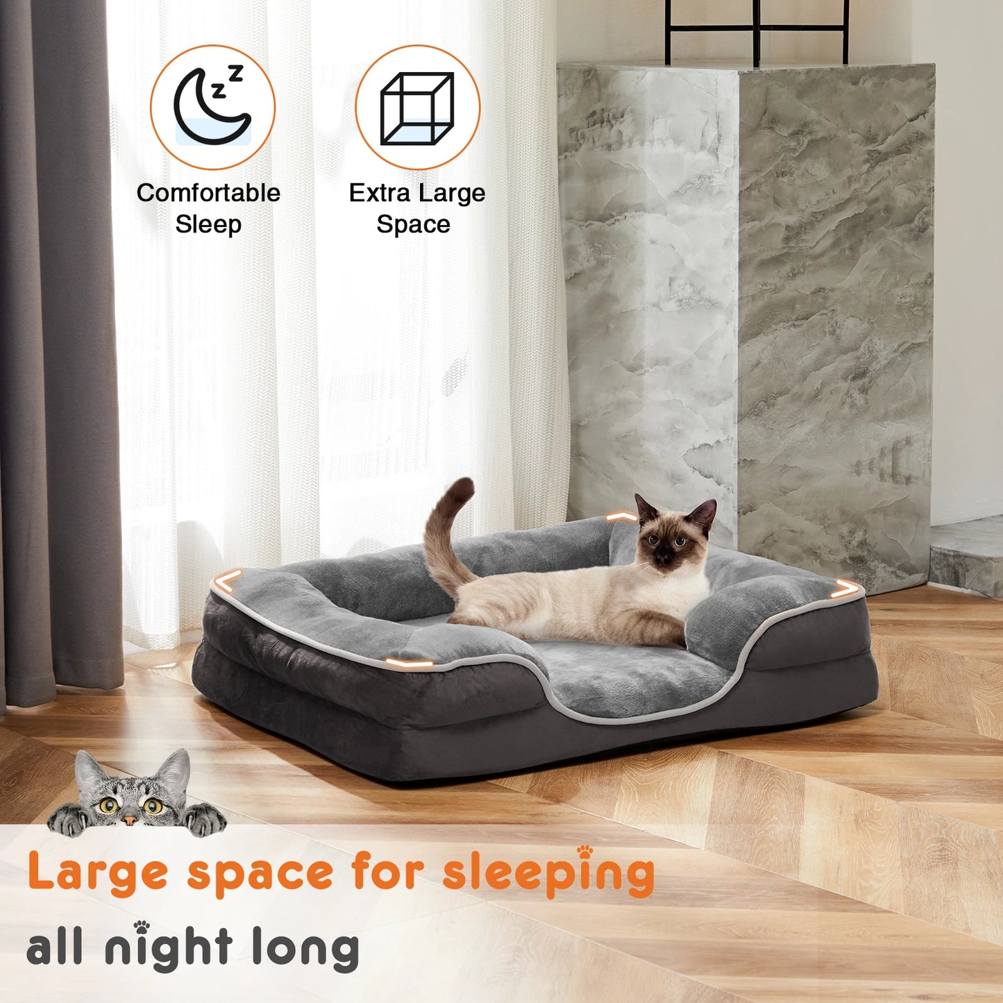 JHK Orthopedic Memory Foam Dog Bed With Removable Cover And Non Slip Base