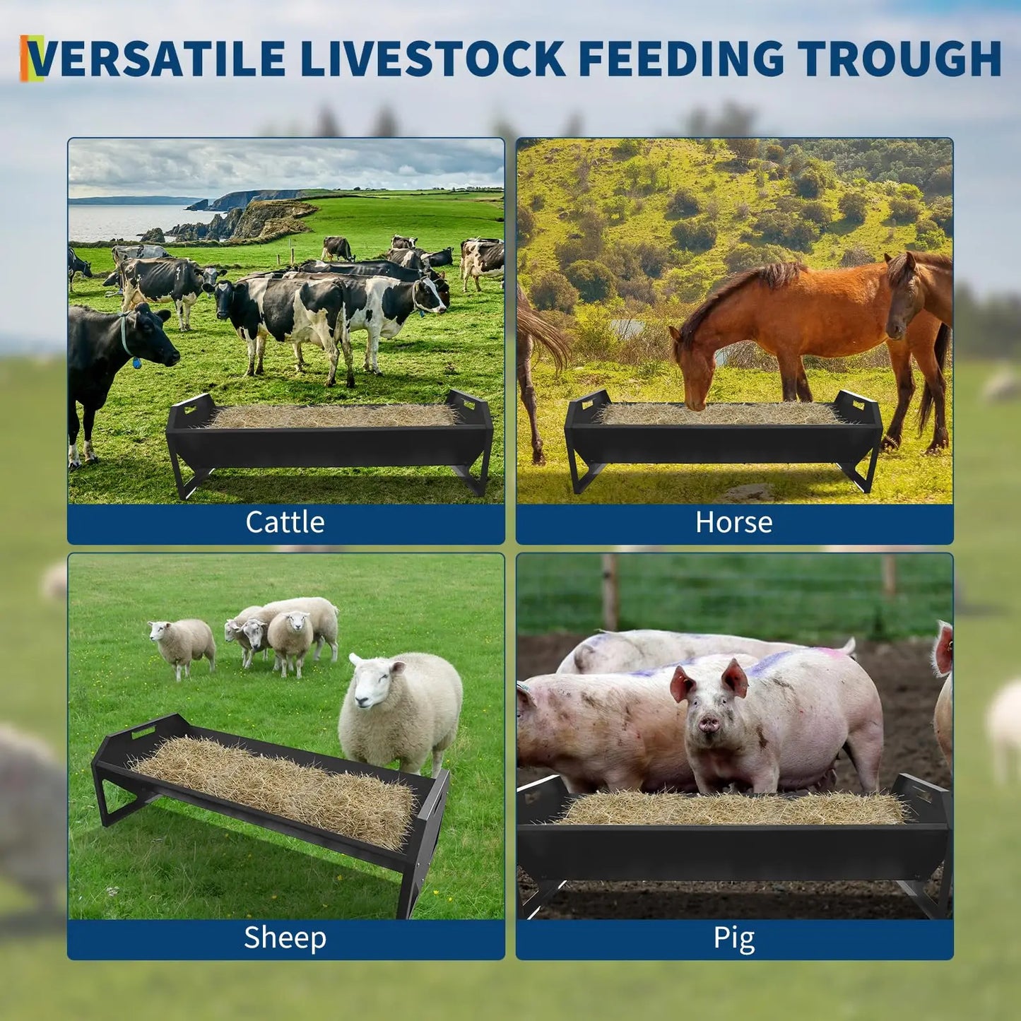 HiMISS Galvanized Steel Livestock Feeder With Rustproof V Shaped Bottom