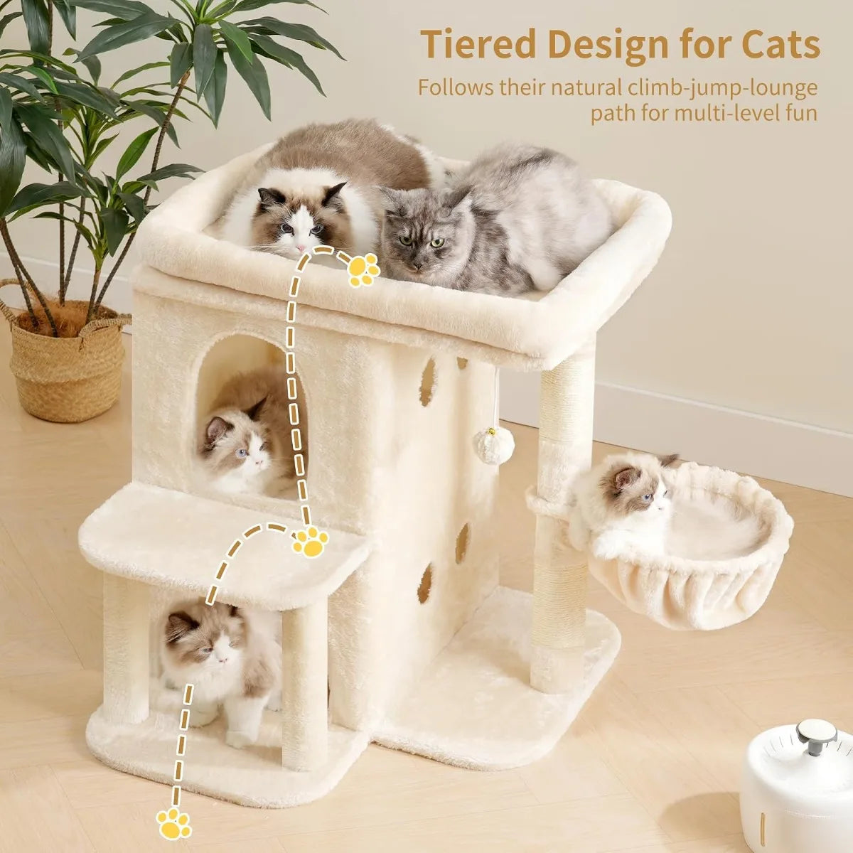 Nbvcx 25.6 Inch Dual Condo Cat Tower With Sisal Posts And Basket