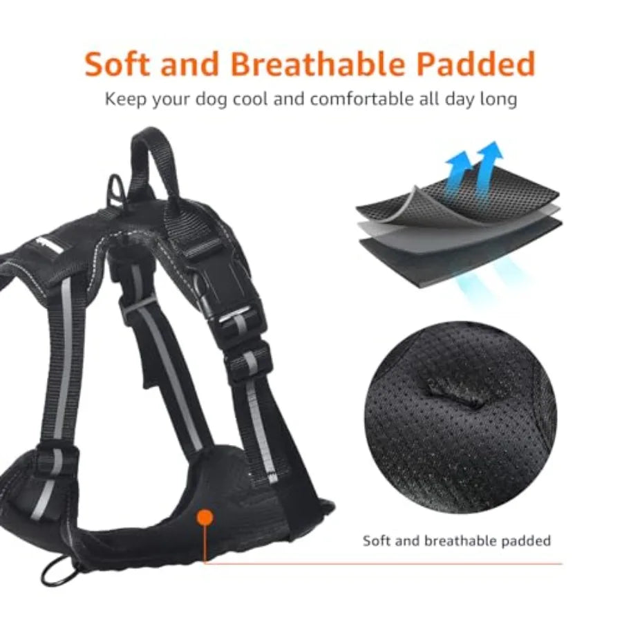 No-Pull Dog Harness, Soft Padded Adjustable Vest with Reflective Stripes,,Black