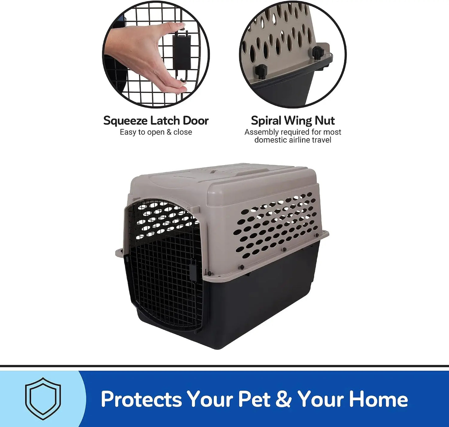 Petmate Vari Dog Kennel for Large Dogs 70-90 lbs, Airline-Friendly Plastic Crate with Wire Door, 40 Inch Taupe Black