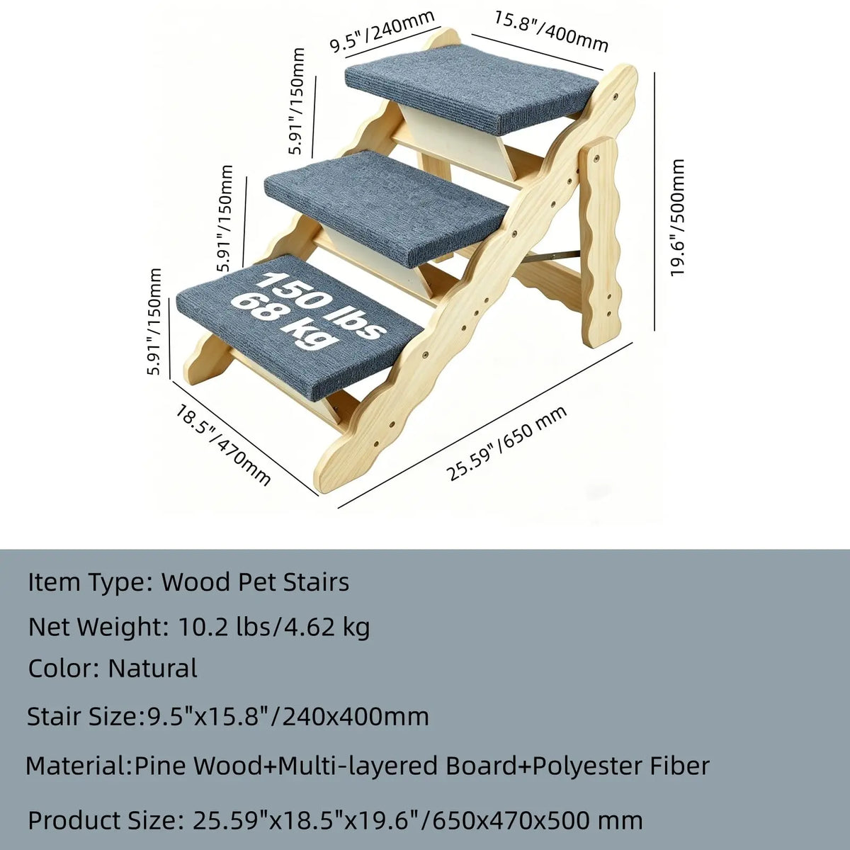 DishyKooker Wooden Pet Stairs And Portable Dog Ramp