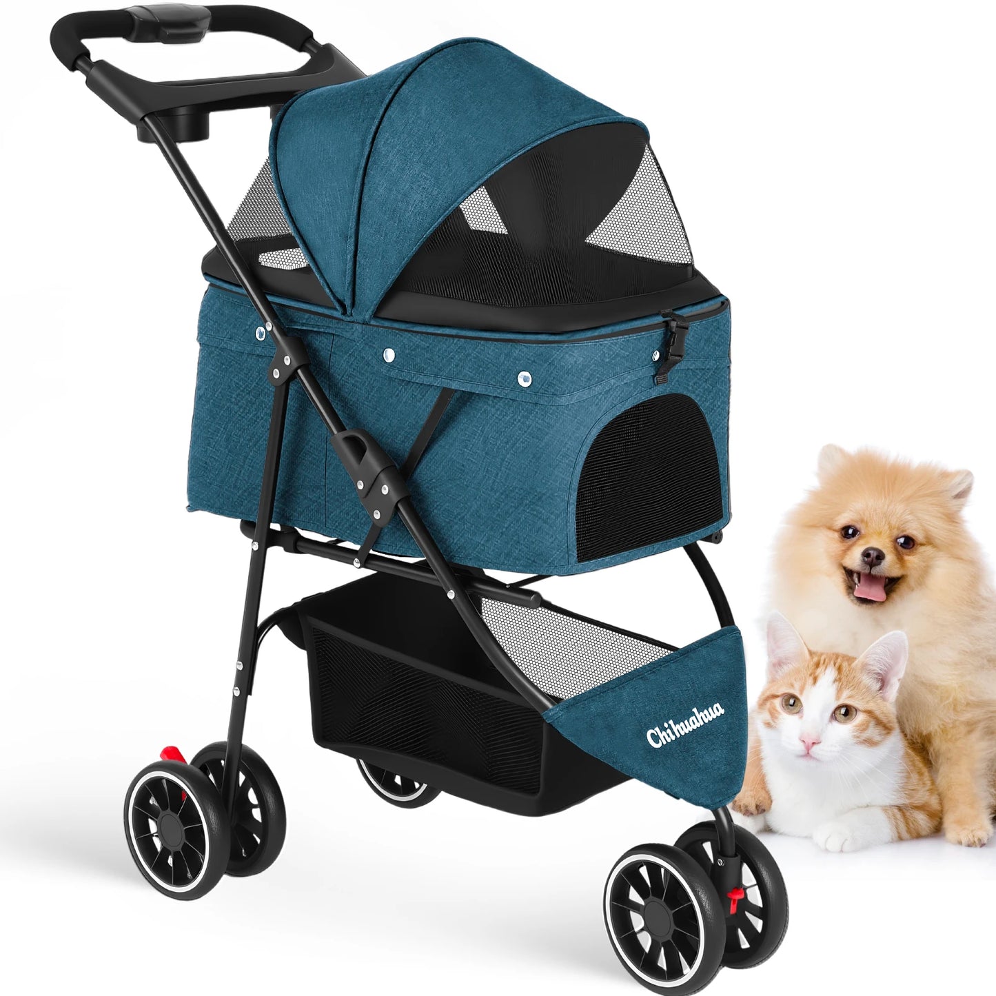 Chihuahua Pet Stroller Foldable Breathable Mesh Canopy Cats Dogs