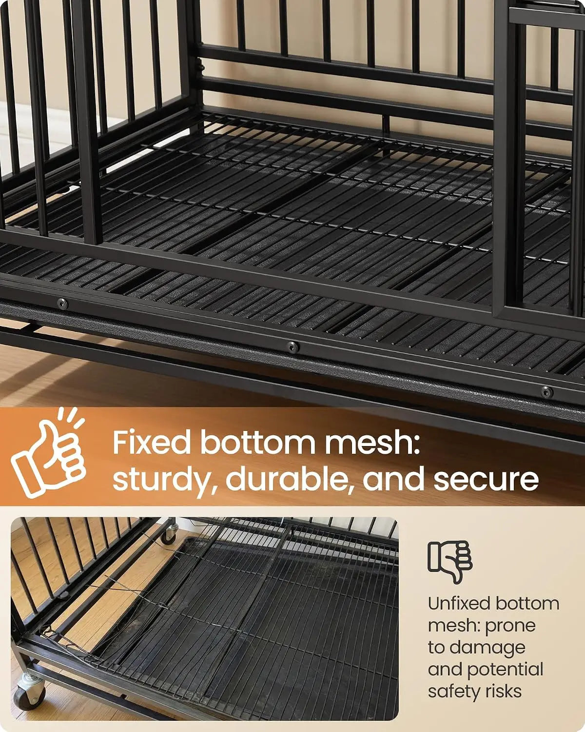 Heavy Duty Dog Crate, 5-Min Quick Assembly Foldable Kennel with Lockable Wheels, Double Doors, Escape Proof Bottom, Removable