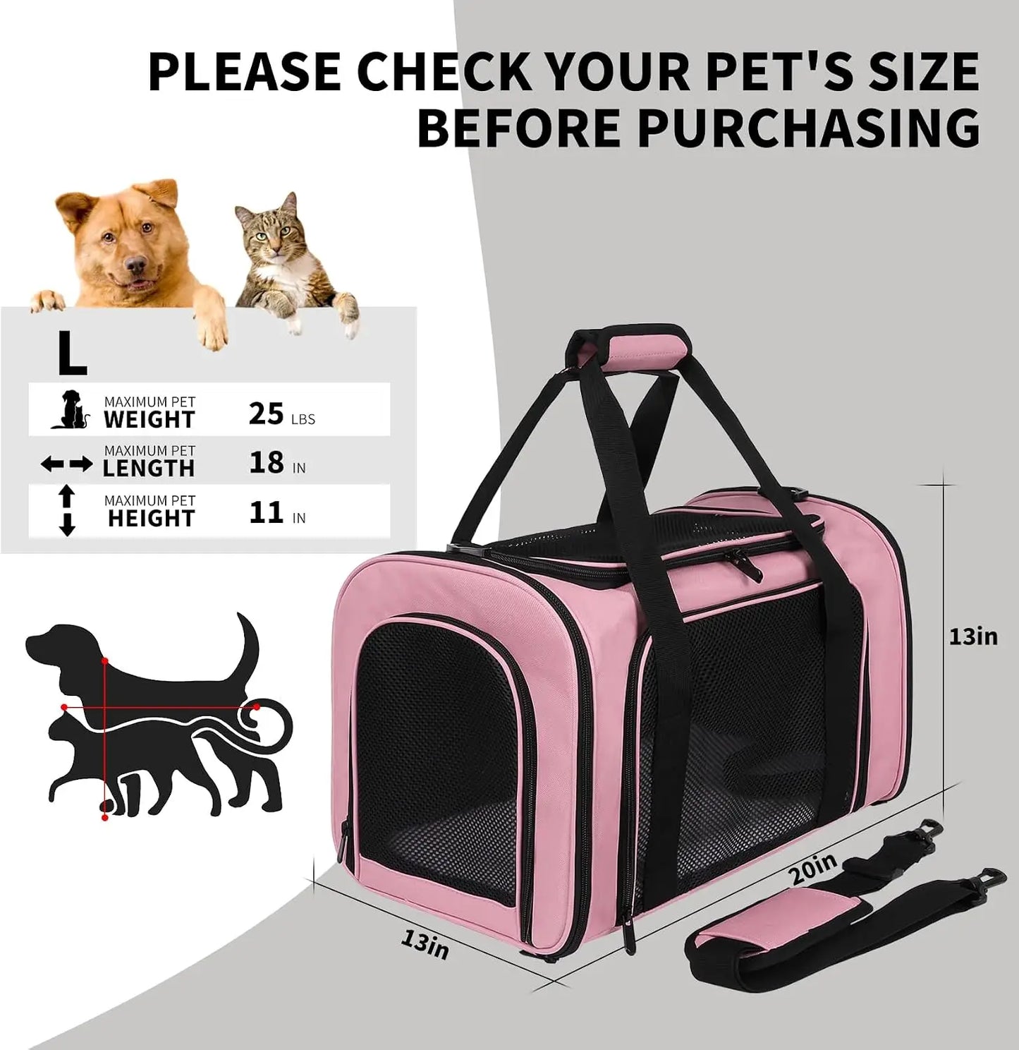 Soft-Sided Cat Carrier for Small Pets up to 16 lbs with Airline-Friendly Design