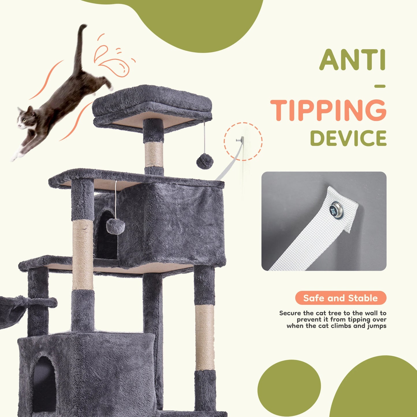 JHK Cat Tree Tower Multi Level Climbing Tower With Condo Natural Sisal Posts