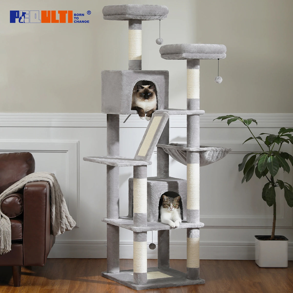 Pawz Road Large Multi-Level Plush Cat Tree With Scratching Posts