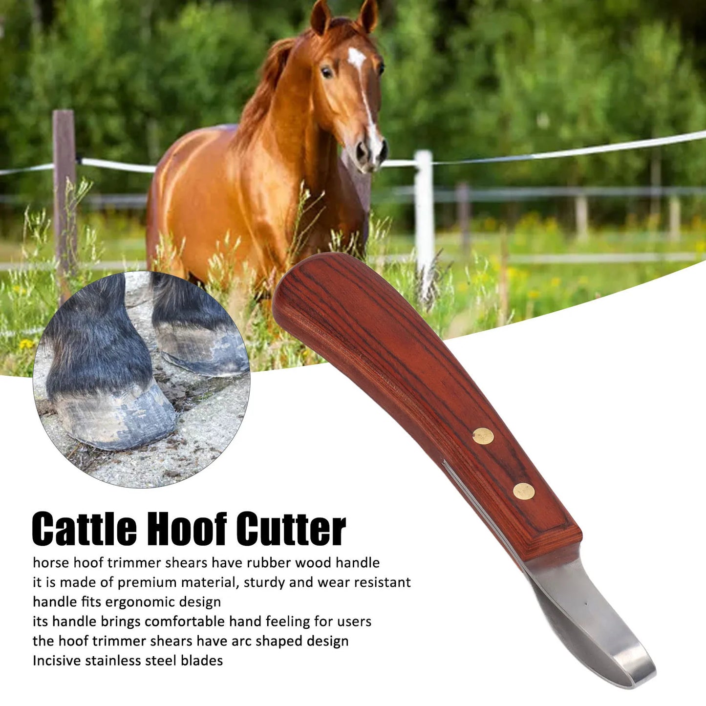 Horse Hoof Trimmer Shears Stainless Steel Blade Rubber Wood Handle
