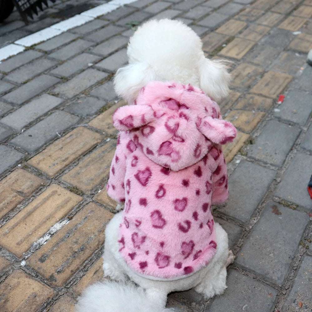 Winter Leopard Print Fleece Dog Hoodie Coat For Pets