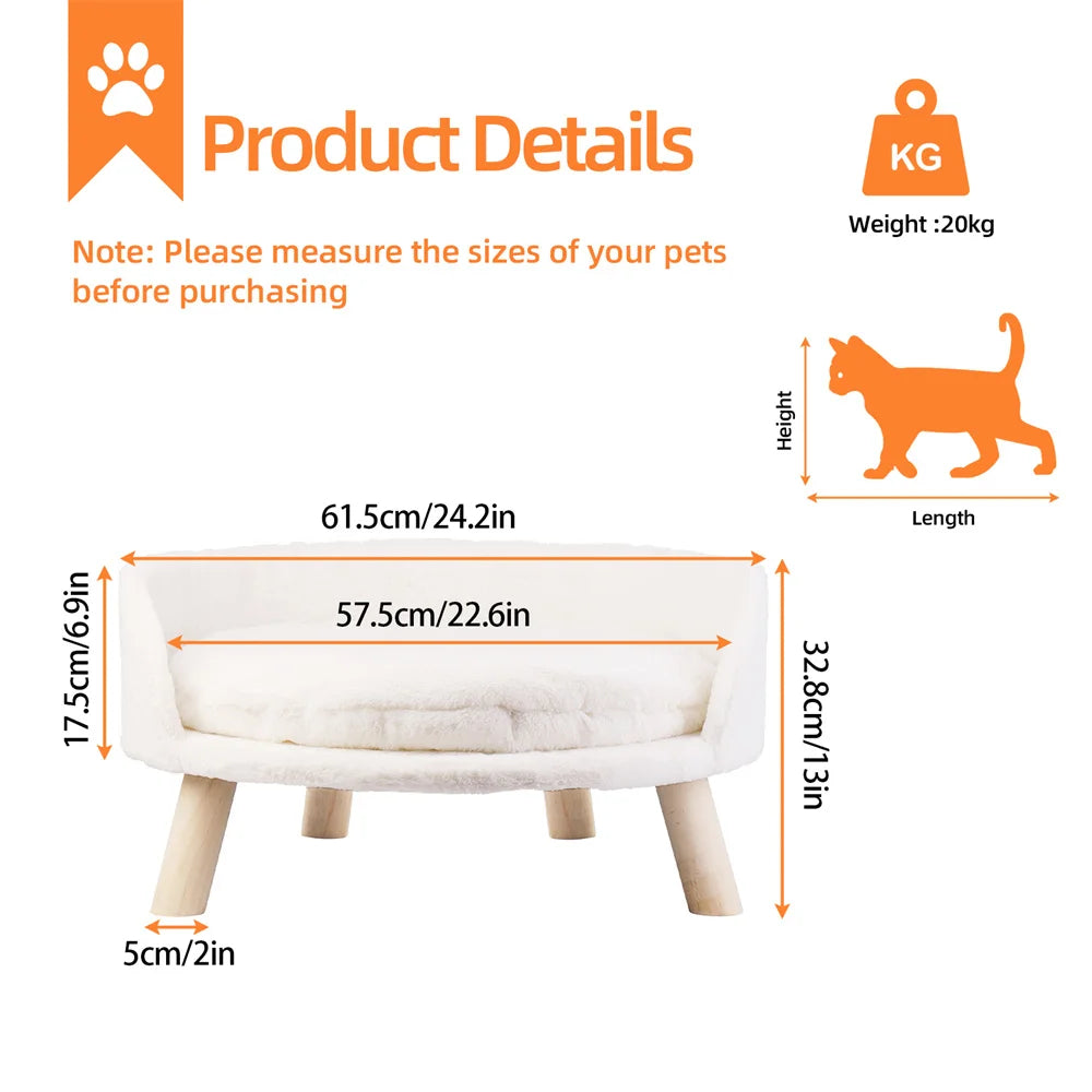 Borwart Elevated Dog Cat Sofa Bed With Removable Cotton Cushion