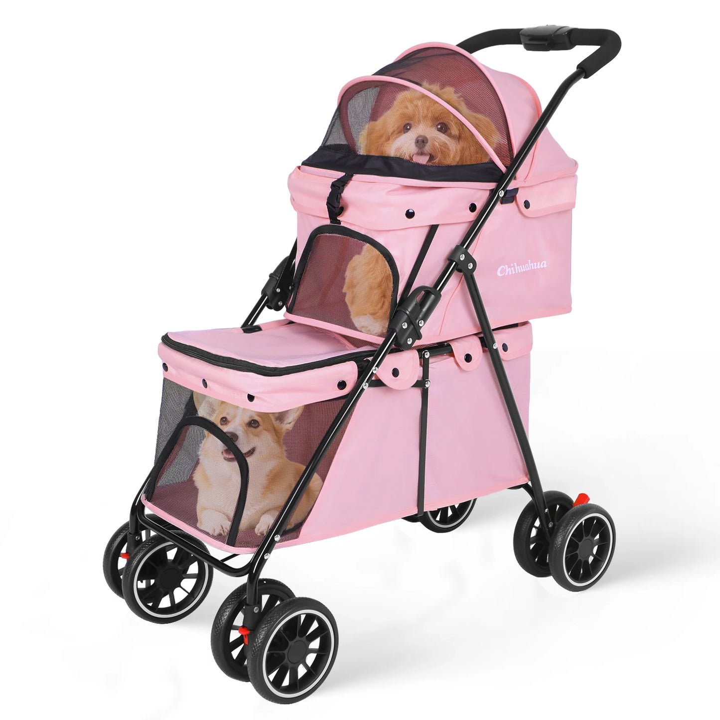 Chihuahua Double Pet Stroller For Dogs And Cats Foldable