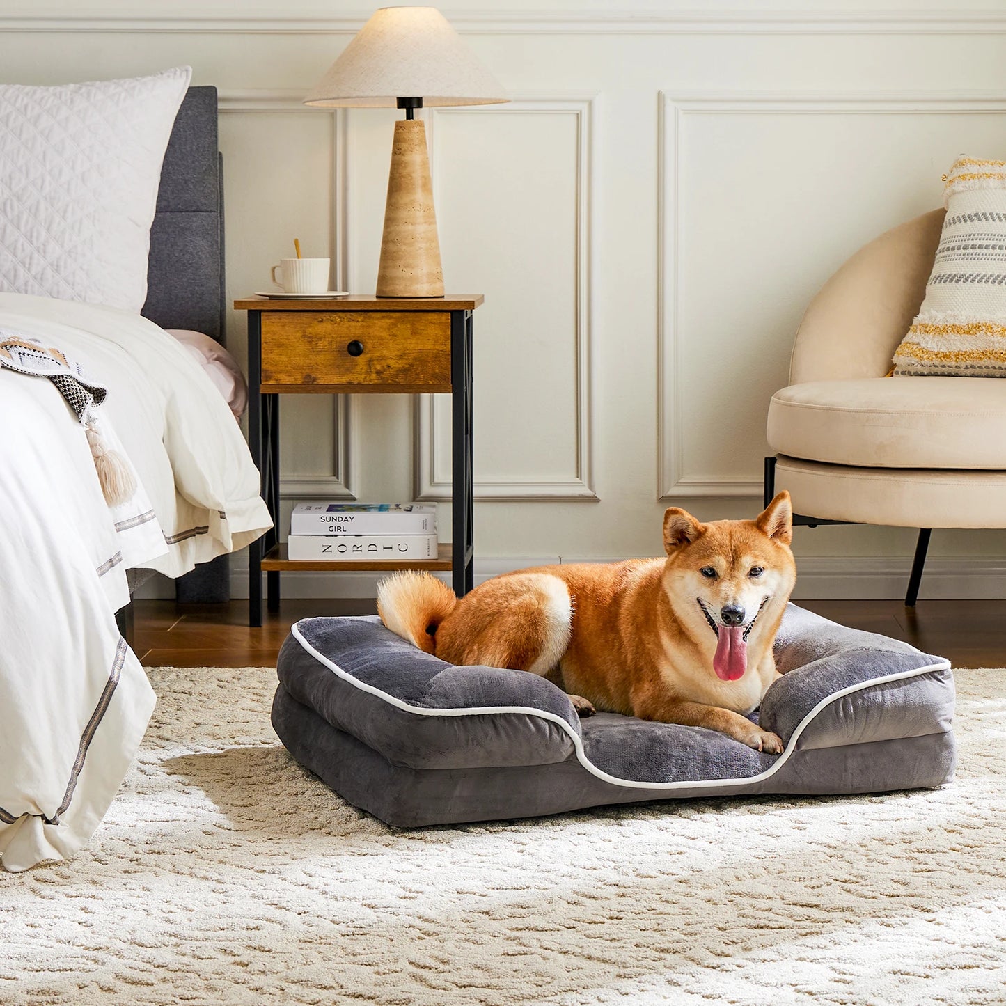 JHK Orthopedic Memory Foam Dog Bed With Removable Cover And Non Slip Base