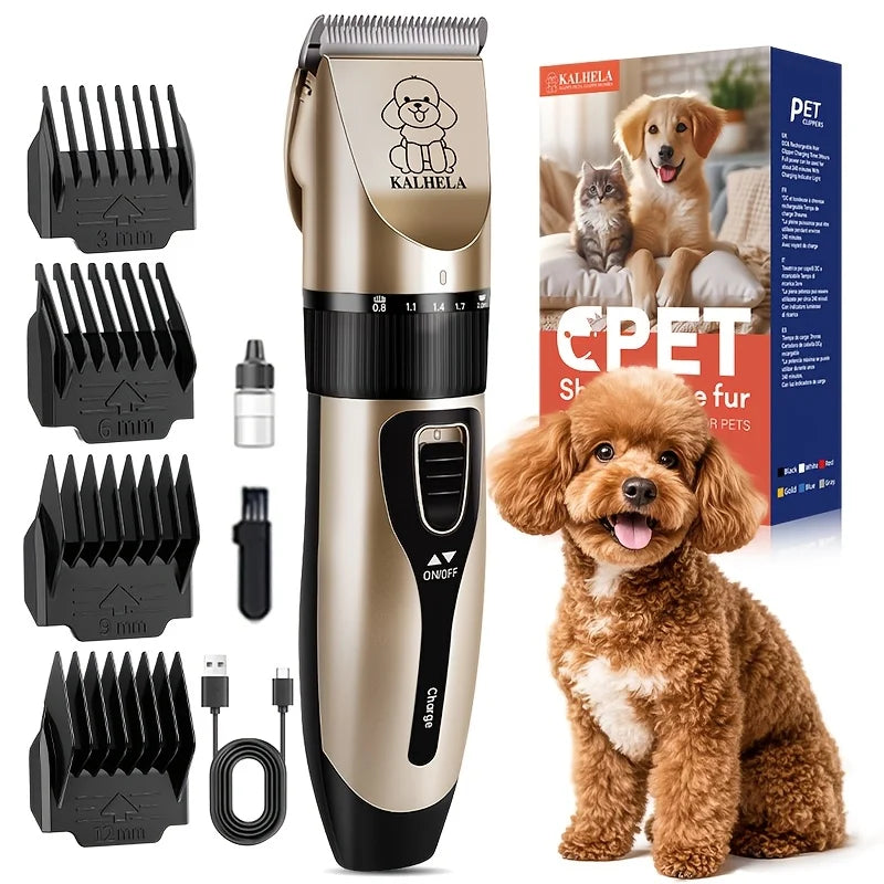 Rechargeable low-noise cordless electric pet trimmer, used for grooming dogs and cats' fur. Dog fur trimmer kit, suitable for various sizes and lengths of pet fur. Pet fur trimmer, must-have for families, gift