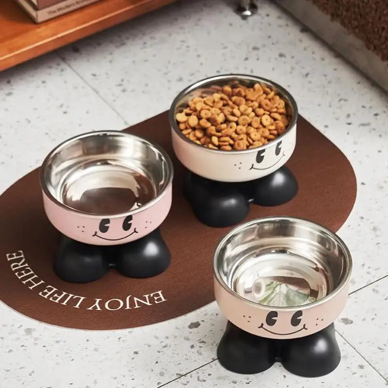 Pet Feeding Bowl Cat Dog Large Capacity Elevated Anti Choking Neck Protection Cartoon Stainless Steel Indoor Daily All Size Matching Stand