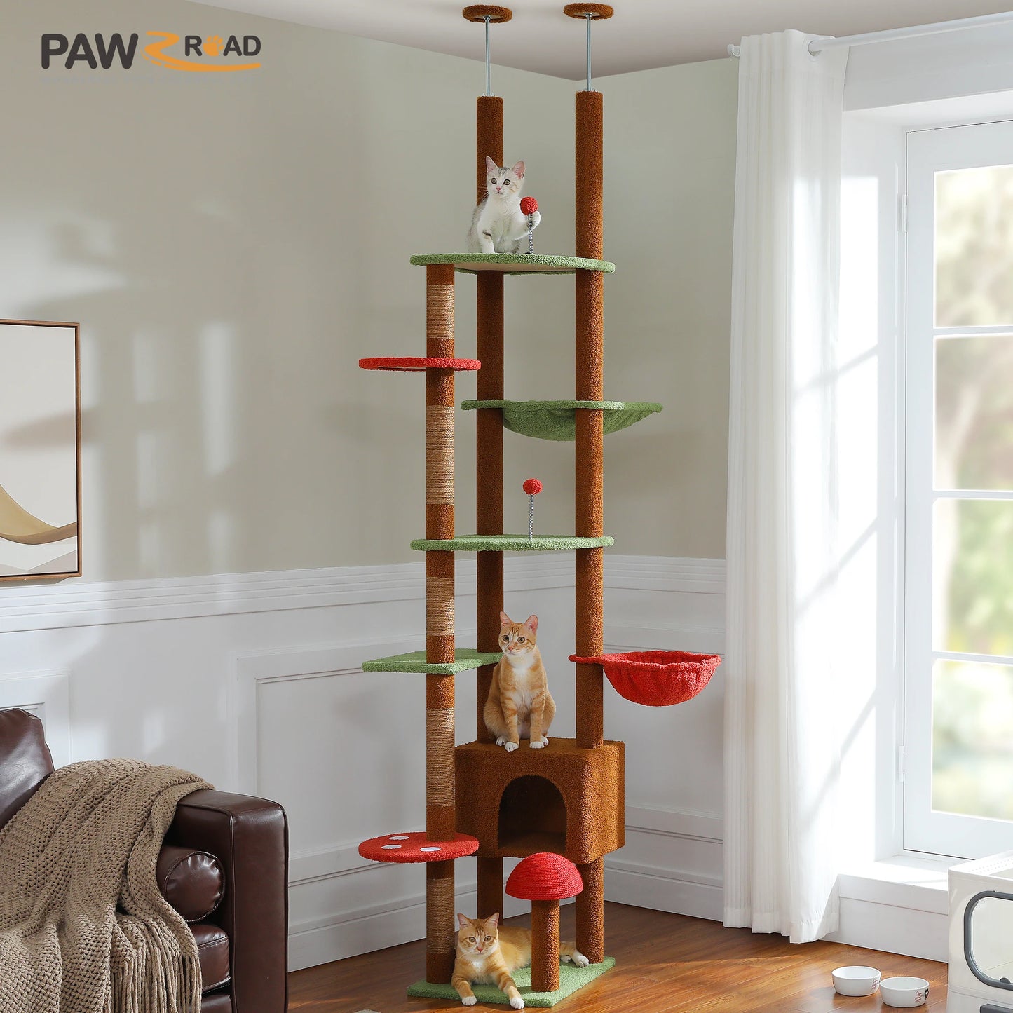PAWZ Road Wooden Cat Tree With Large Hammock And Scratching Posts