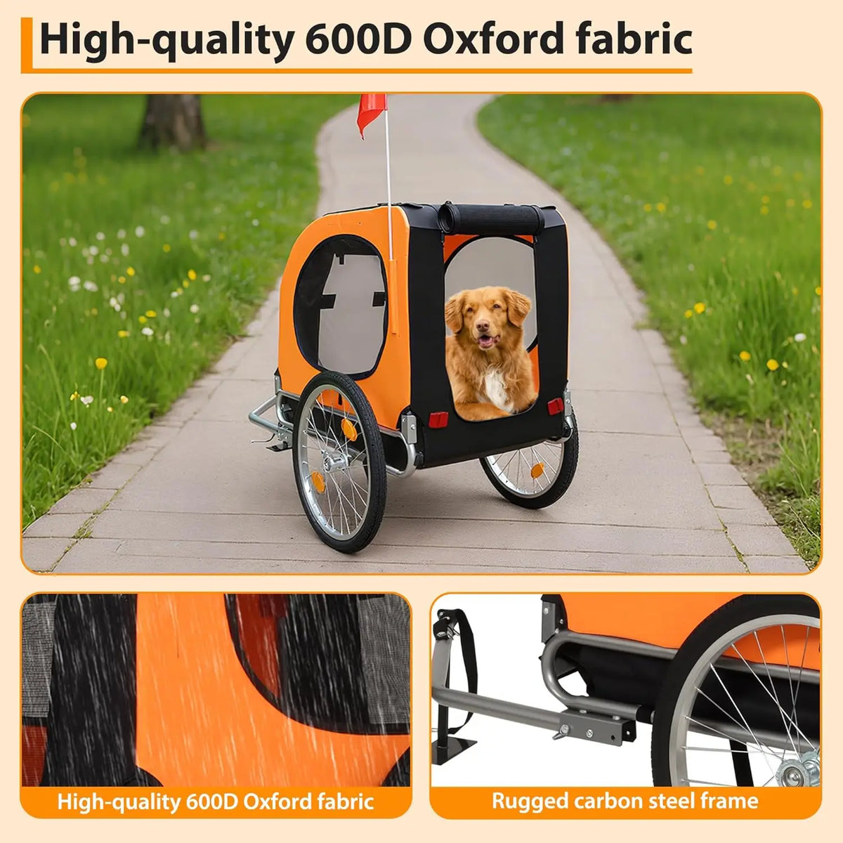 Twister.Ck Foldable Large Dog Bike Trailer 88Lbs Capacity Universal Coupler