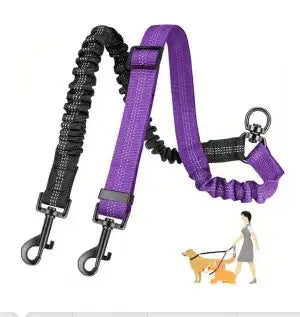 Dual Dog Leash Attachment for Training With Shock Absorbing Bungee
