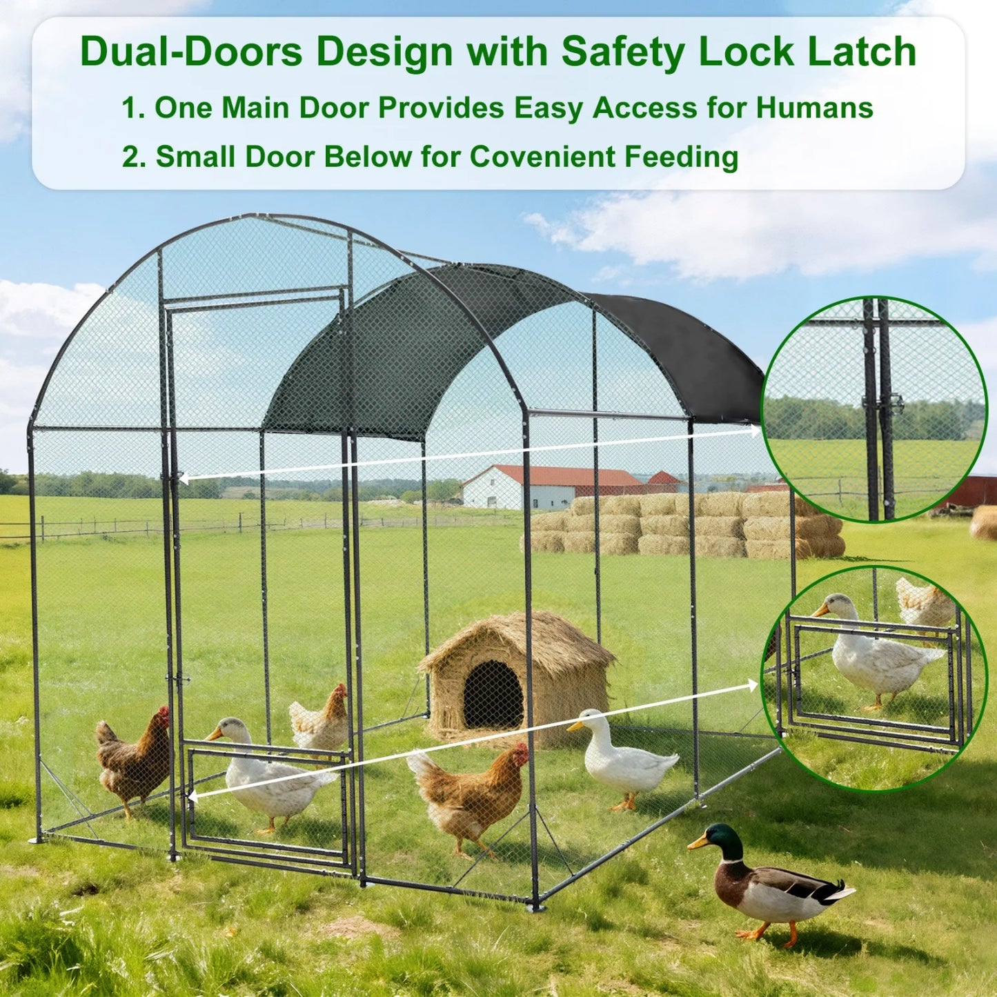 BINGOPAW Metal Walk In Chicken Coop For Backyard Farm