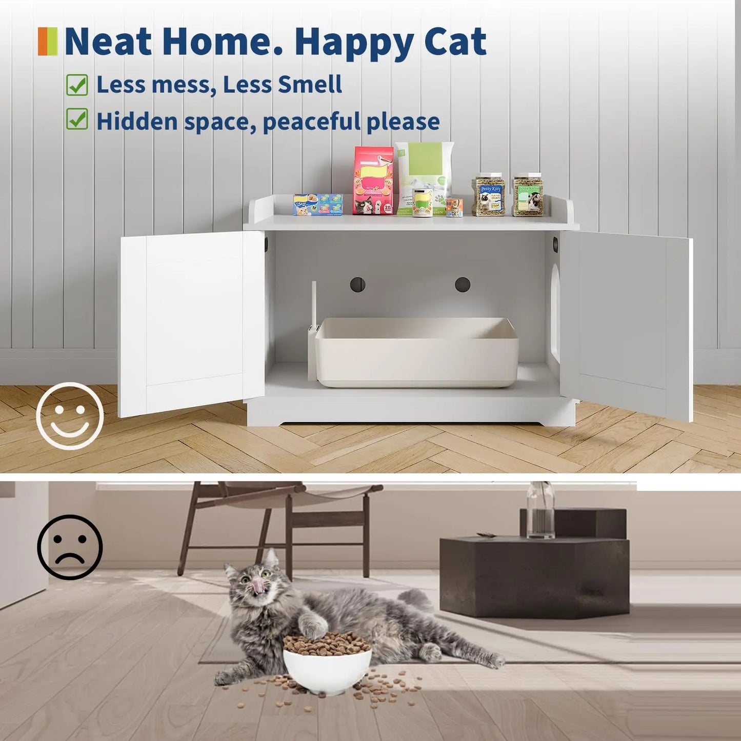 HiMISS Wooden Cat Litter Box Enclosure With Barn Door Ventilated