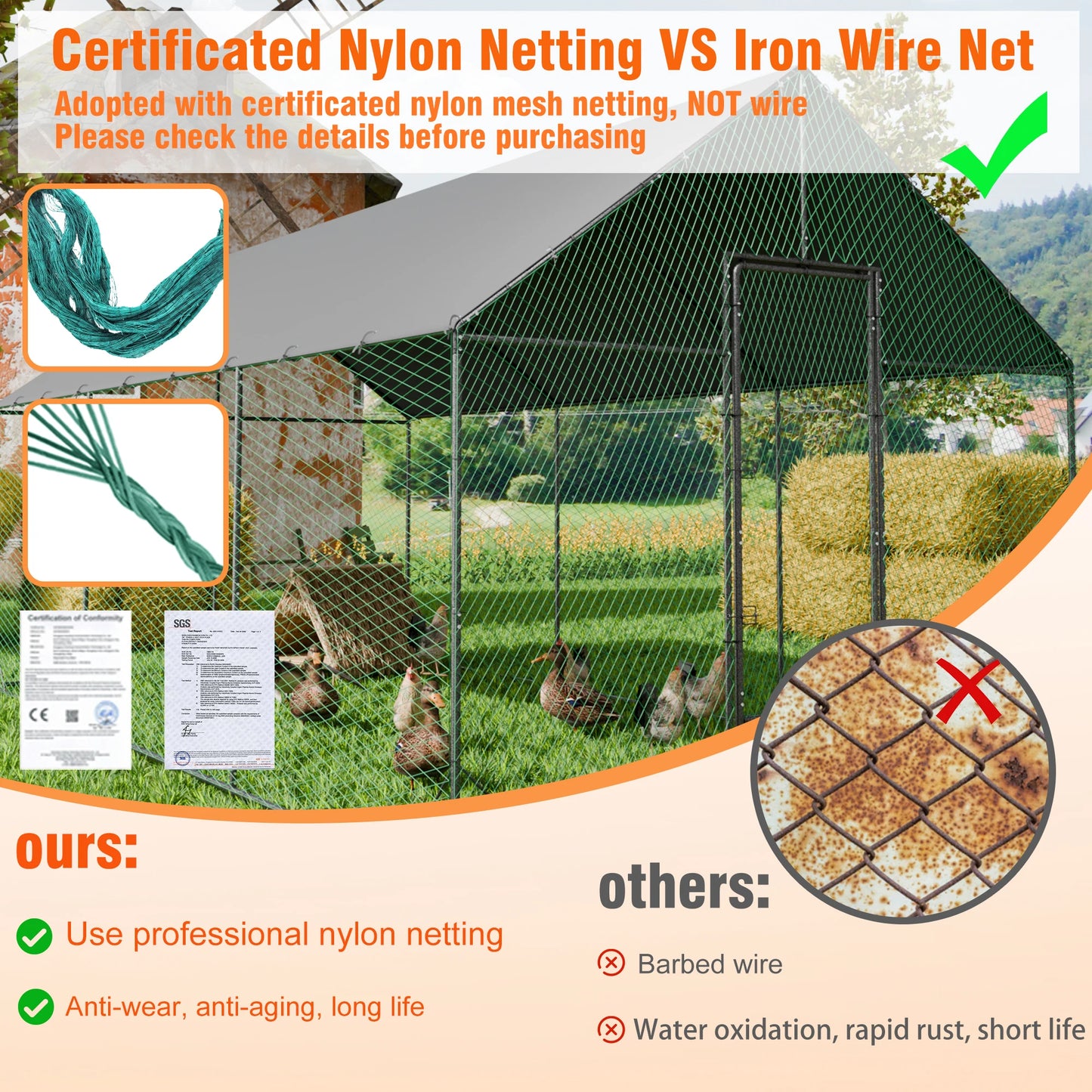 BINGOPAW Metal Chicken Coop Walk-In Run With Netting And Cover