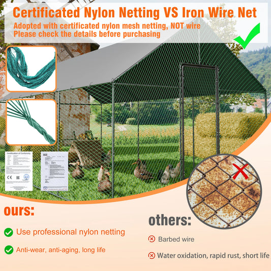 BINGOPAW Metal Chicken Coop Walk-In Run With Netting And Cover