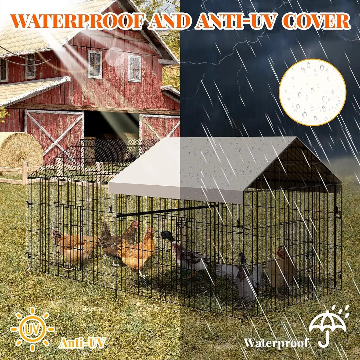 Metal Chicken Coop, Metal Chicken Cage For Outdoor Backyard Farm Rabbit Duck, Portable Poultry Cage, Chicken Run For Yard