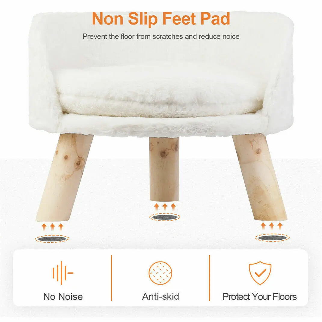 Soft Plush Cat Bed With Cushion Washable Wood Leg Design